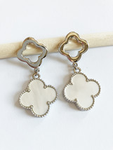 Silver Openwork and Mother of Pearl Quatrefoil Double-drop Earrings - $55.00