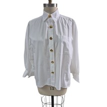 vtg 80s 90s NY Line White Button Up Shirt Gold Buttons Balloon Sleeve Wo... - $68.31
