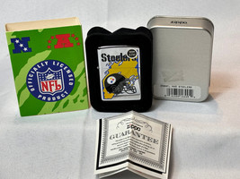 1998 Zippo NFL Lighter Pittsburgh Steelers Sticker Sealed In Tin With Sl... - $59.35