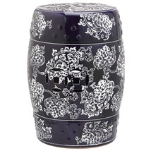 Safavieh Midnight Flower Ceramic Decorative Garden Stool, Navy and White - £91.74 GBP