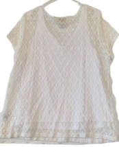 Ruby Red Lace Sheer Top with Attached Camisole Womens XL White Crochet Lace - $13.65