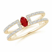 ANGARA Marquise Ruby Parallel Split Shank Ring with Accents in 14K Gold - £806.37 GBP