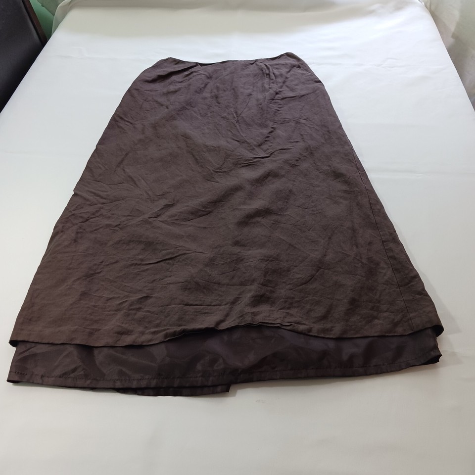 Talbots Skirt Women's Size 8 Brown Linen Silk Blend Back Zip Lined & Slit Item image 6