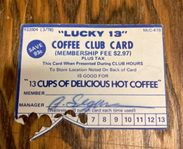 Paper ephemera vintage used Lucky 13 coffee club card movie photo prop - $19.75