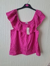 Ladies Pink Lace Off The Shoulder Short Sleeve Top Blouse Size 12 By Papaya - £17.69 GBP
