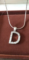 Vintage 1980-s 925 Silver and Cubic Zirconia Set Initial D Pendant 15.5 in Chain - £53.71 GBP