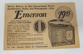 Emerson BM-216 Warranty Card 1930s Miracle Tone Chamber - £11.32 GBP