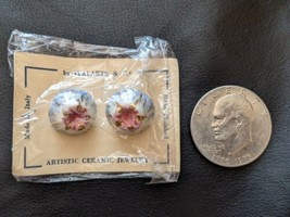 Mediados de Siglo Retro Italart Turquesa Rosa Cerámica Clip Redondo Aretes - £19.40 GBP