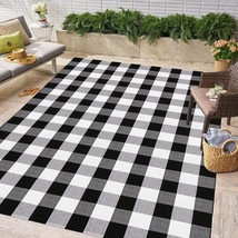 Cainanel Buffalo Plaid Rugs 5&#39; X 7&#39; Cotton Black And White Check, Living Room - $80.99