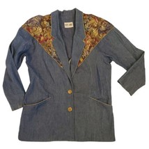 Vintage 80s 90s Denim Jean Western Studded Jacket Gold Floral Shoulders - £29.82 GBP