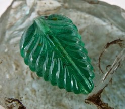 Gtl Certified Natural Zambian Emerald Carved Leaf 31.85 Cts Gemstone For Pendant - £4,358.15 GBP