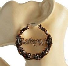 Crystal Gold BABYGIRL Bamboo Earrings Hoop Door Knockers Style Fashion Jewelry - £20.19 GBP