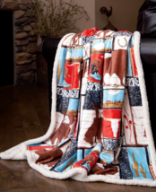Southwestern Ranch Vintage Western Sherpa Plush Fur Throw Blanket Cozy Log Cabin - £33.05 GBP