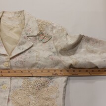 Women's Cream/Tan Floral Embroidered 4-Button Blazer Jacket Measured Chest 38" image 6