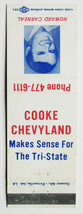 Cooke Chevyland - Evansville, Indiana Car Dealer 20FS Matchbook Cover Carneal IN - £1.57 GBP