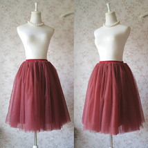 BURGUNDY Puffy Midi Tutu Skirt Women Custom Plus Size A-line Tulle Skirt image 2