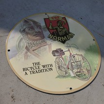 Vintage 1931 Norman Cycles 'Bicycle With A Tradition' Porcelain Gas & Oil Sign - $125.00