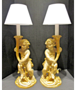 Mirrored Pair Italian Hand Carved Wood Cherub Putti Lamps circa 1960s - $1,480.05