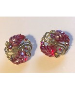 STAR Vintage Earrings 50s 60s Cranberry Leaves Rhinestone Thermoset Gold... - €20,69 EUR