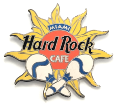 Hard Rock Cafe Miami Florida Maracas Sunburst Enamel Pin Advertise Souvenir - $237.62 MXN
