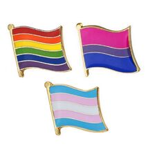 3 LGBTQ PRIDE FLAG PINS 0.5" Lapel Pin Set Lesbian Gay Bi Trans Tie Hat ... - $4.95