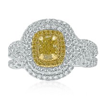 GIA Certified 1.71 Ct Cushion Natural Fancy Yellow Diamond Ring 18k Gold - £3,956.02 GBP