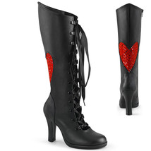 DEMONIA GLAM-243 Sexy Black Lolita Open Front Lace Red Heart Knee High Boots - £76.72 GBP