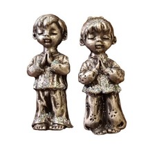 Vtg Ornate Miniature Pewter Praying Little Boy &amp; Girl Cake Topper Decor 2.5&quot;t - £18.64 GBP