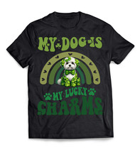 My Dog Is My Lucky Charm Maltese T-shirt Shamrock St Patrick&#39;s Day Unise... - £13.97 GBP+