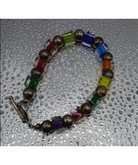 Vintage Multi colored square beads, sterling beads and clasp bracelet - €39,07 EUR