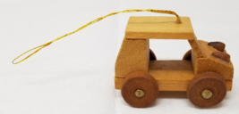 Box Car Buggy Christmas Ornament 1980s Wood Stained Small Handmade Vintage - £11.91 GBP