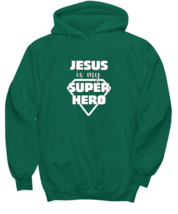 Religious Hoodie Jesus Is My Super Hero Green-H  - £27.39 GBP