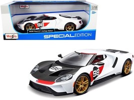 2021 Ford GT #98 White &quot;Heritage Edition&quot; 1/18 Diecast Model Car by Maisto - £48.49 GBP