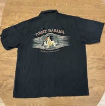 Tommy Bahama Embroidered Silk Hawaiian Black Short Sleeve Paradise Hula Girl - £25.02 GBP