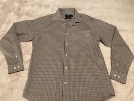 The Mens Store Bloomingdales Button Down Shirt L  Navy/org Plaid Long Sleeve - £21.04 GBP