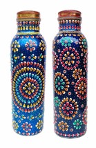 Copper Bottle for water Drink Ware Set Ayurveda Health Benefit yoga Meenakari - £48.24 GBP