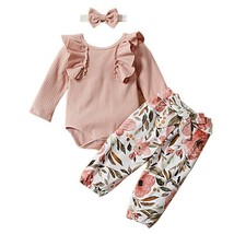 Baby Girls Clothes Long Sleeve Romper Tops Floral Trousers Headband Fashion - £8.64 GBP