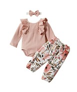 Baby Girls Clothes Long Sleeve Romper Tops Floral Trousers Headband Fashion - $15.07 CAD