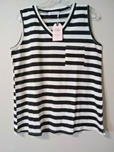 Berryou Tank Tops Stretch V Neck Black/White Stripe Womens Medium - $6.92