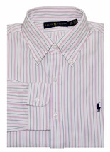 Ralph Lauren Men Stripe Button Down Shirt  - Size 15 - Pink/White - £39.87 GBP