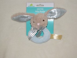 Dan Dee Bunny Rabbit Blue Brown Satin Ears Easter Baby Rattle Ring Plush 5" New - $14.84