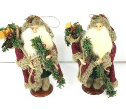 2 Primitive Style Santa Claus Ornaments on Stands Christmas Soft Beard Cloth  - £22.22 GBP
