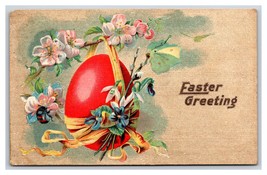 Easter Greeting Red Egg Yellow Ribbon Flowers Bumblebee Embossed DB Postcard R26 - £3.23 GBP