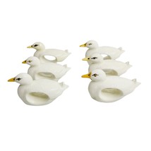 Ceramic Duck Geese Napkin Rings 6 Piece Set White &amp; Yellow Painted Easte... - £11.61 GBP