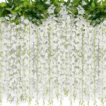 40 Branches Wisteria Hanging Flowers Jackyled 6 Feet Artificial White, 4 Packs - £27.17 GBP