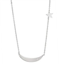 Sterling Silver Small Shiny Star and Crescent with CZ Necklace - £30.36 GBP