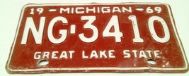 1969 ORIGINAL AUTHENTIC MICHIGAN LICENSE PLATE NG-3410 GREAT LAKE STATE ... - $28.55