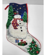 Vintage Needlepoint Christmas Stocking snowman gifts - $28.21 CAD