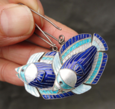 Laurel Burch Hand Crafted Sterling Silver Blue White Enamel Angel Fish E... - $119.99