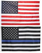 2X3 Usa American Flag And Usa Blue Line Flag Embroidered 210D Premium Flag Set - £36.46 GBP